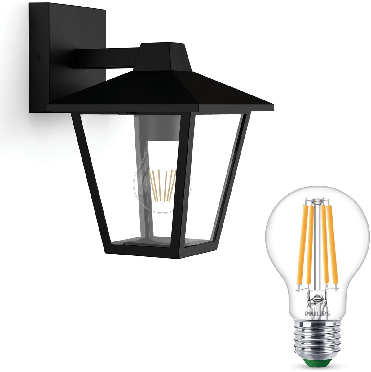 Philips Kinno Wandlamp voor Buiten Down (Zwart) - Buitenlamp - E27 - Warmwit Licht - SceneSwitch - Eenvoudig Dimbaar met Je Klassieke Schakelaar