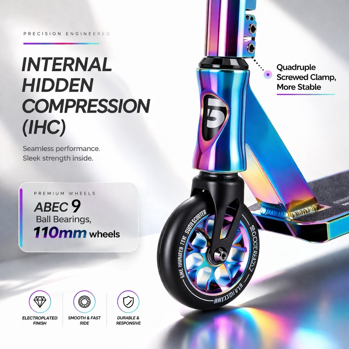 Suotu Stuntstep - Step - Kinderstep - Silent axle - Chrome ABEC-9 bearing - Speelgoed Jongens/Meisjes - Aluminium - Rainbow — afbeelding 2
