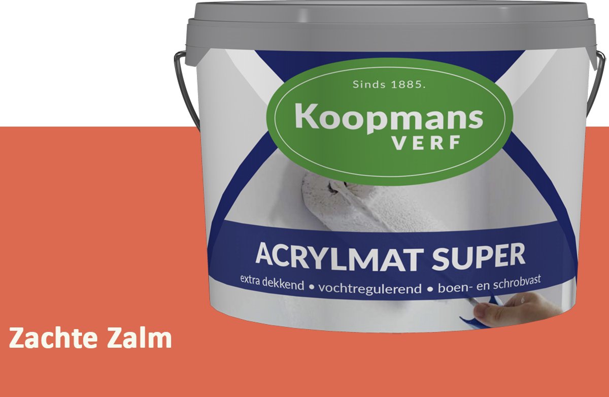 Koopmans Acrylmat Super Matte Muurverf – Professionele Binnenmuurverf en Buitenmuurverf – Reukarm en Afwasbaar – Zachte Zalm – 5 liter
