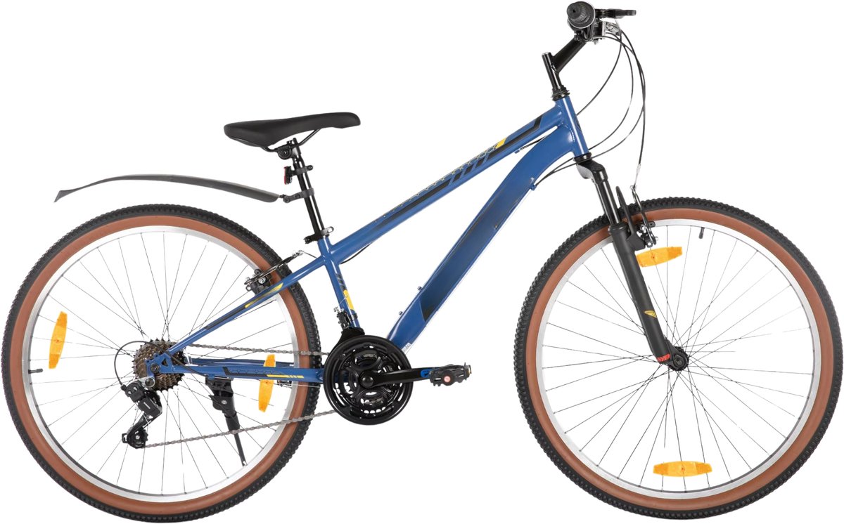 Happiq Mountainbike – Voor en – Hardtail 21 versnellingen V-brake – 66 cm wielen blauw frame van hoogwaardig staal