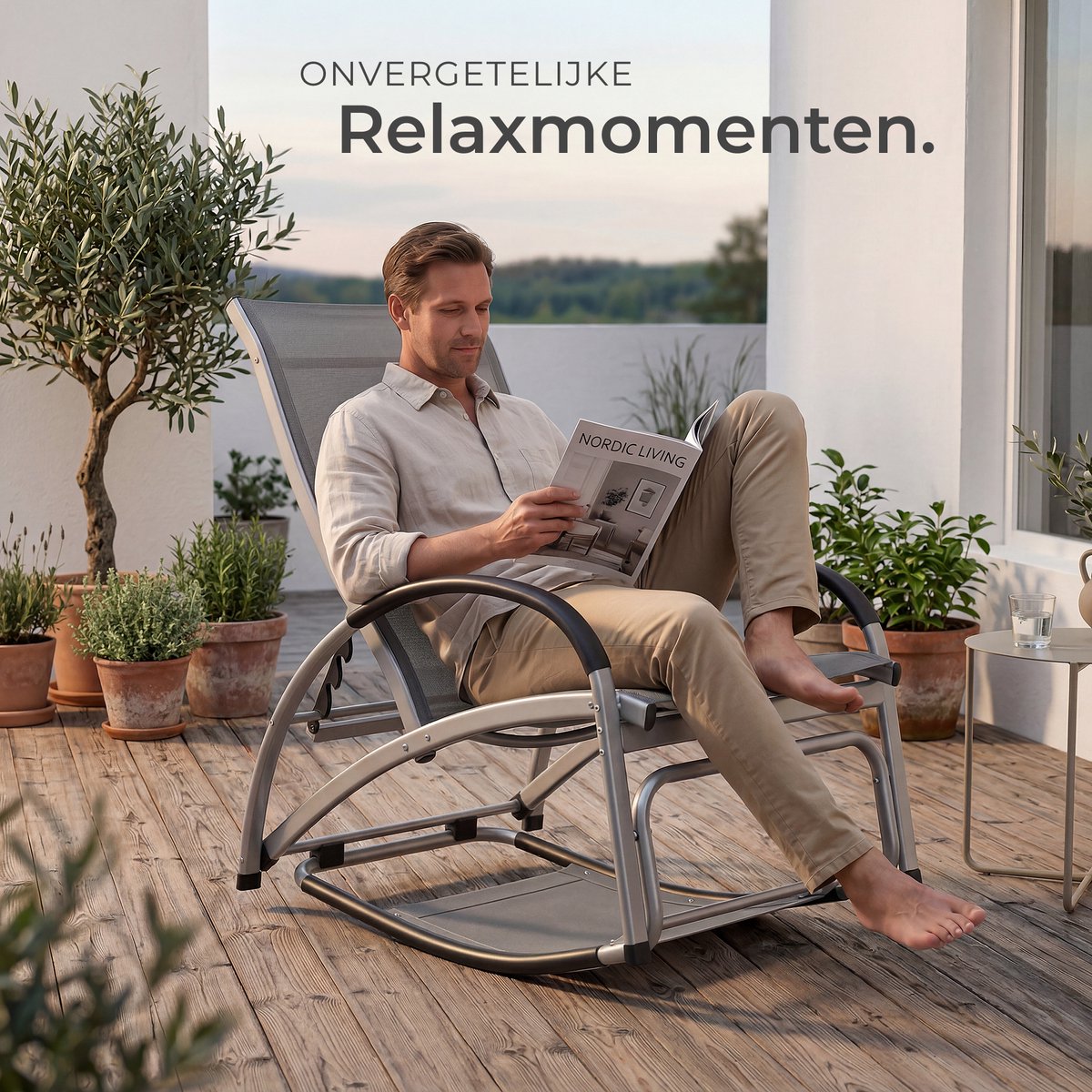 tectake® Set van 2 Ligbedden Avignon - 2-in-1 Verstelbare Ligstoelen - Schommelstoelen voor Buiten - Weerbestendig frame en waterafstotend, luchtdoorlatend weefsel - Tuinstoel - Balkonstoel - 195cm lang - Antraciet – foto 5