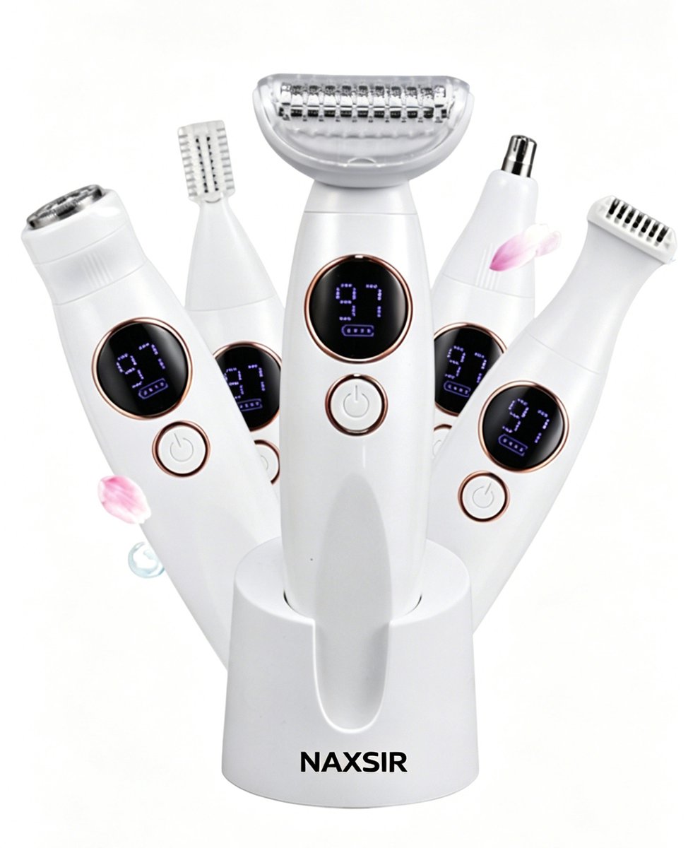 NAXSIR Multifunctionele Elektrische Ontharingsapparaat 5-in-1 - IPX7 Waterdicht,Oplaadbaar,voor Lichaam,Gezicht,Wenkbrauwen en Neushaar