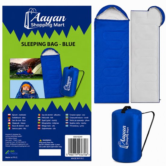 Slaapzak voor Buiten – Lichtgewicht, Warm & Waterdicht met Capuchon en Draagtas - Sleeping Bag - 36706