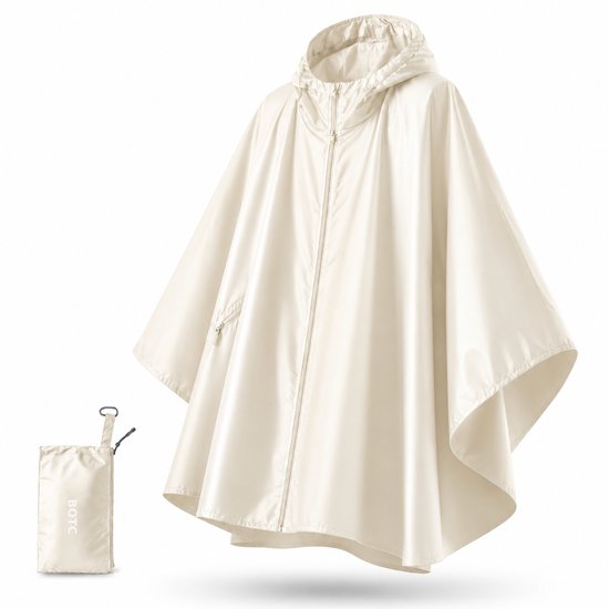BOTC Poncho - Fietsponcho Fiets - Met Capuchon - Unisex - Dames & Heren - Waterdicht - Crème