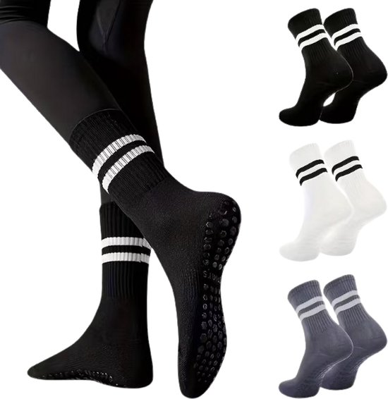 Ateljees Yoga / Pilates Sokken met Anti Slip - 3 Pack - Wit, Grijs & Zwart - Maat 36-39 van Merkloos — afbeelding 4