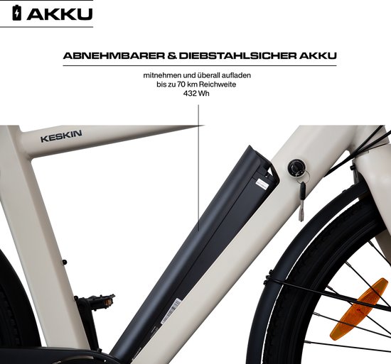 Keskin cBike1 Elektrische Fiets - 36V 12Ah Accu (432Wh) - Achterwielmotor - Actieradius tot 70 km - 27.5×1.75 Inch Banden - LCD Display - Shimano 8 Versnellingen - Schijfremmen - Stadsfiets - Max. Belastbaar 120 kg - Zand Mat — afbeelding 4