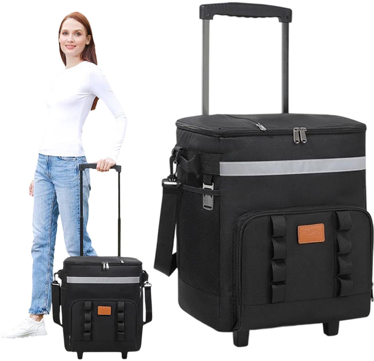 Boodschappentrolley - Boodschappenwagen - Boodschappenkrat met Wielen - met Koelvak - Gemakkelijk Schoon te Maken - 35L - Zwart