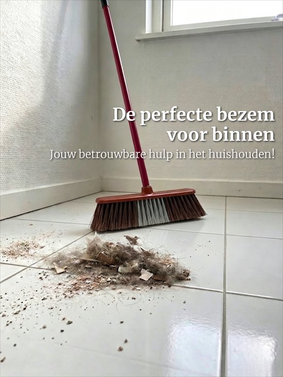 Clean Bezem met Steel - 132x28 cm - Binnenbezem - Voor Parket & Laminaat - Kamerveger - Zaalveger - Zachte Bezem - Straatbezem - Binnen Bezem - Ergonomische Huishoudbezem - Krasvrije Veger voor Gladde Vloeren - Fijnhaar Zachte Borstel - Rood/Rood — afbeelding 2