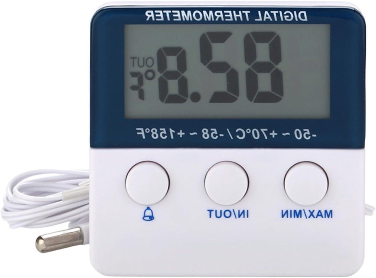 Digitale Koelkast Thermometer - Temperatuur Monitor - Voedsel Veilig Houden - Met Alarm Functie - 6.3x6.3cm - Zwart