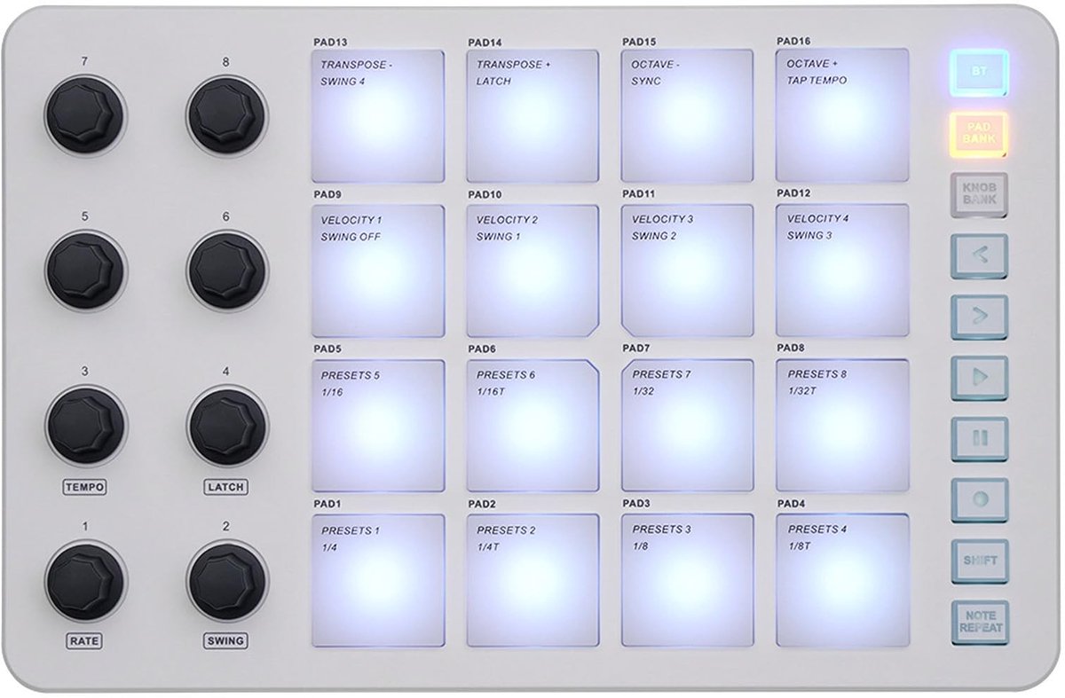 Solidchoice - Dailygoody - MIDI-controllerpads - Bluetooth USB MIDI-controller - Draagbaar en veelzijdig - 16 RGB-pads met achtergrondverlichting - Geschikt voor st...