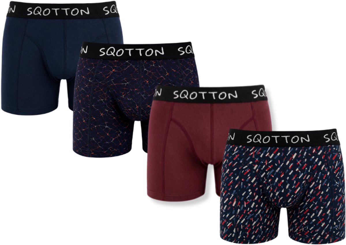 Heren Boxershorts 4-Pack - Normale Lengte - Katoenen boxer - Heren onderbroek - SQOTTON® - Midnight Motion - Maat M
