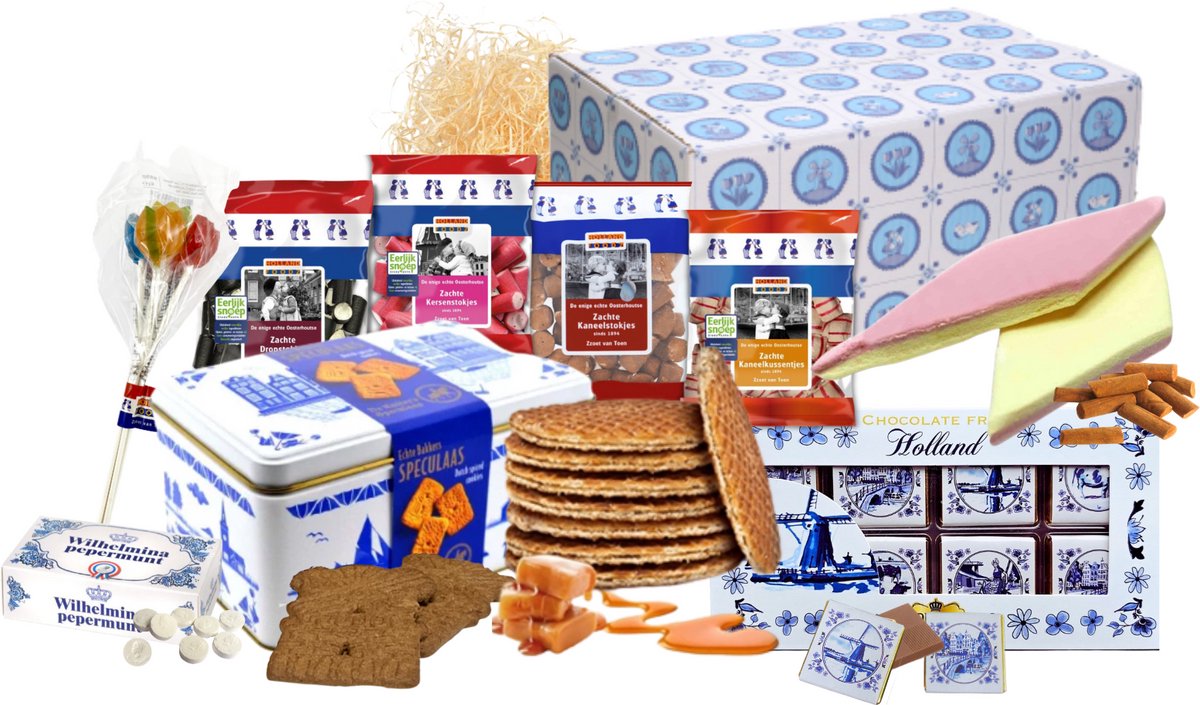 Dutchgift.store Oud Hollands snoep - stroopwafel en speculaas cadeaupakket - Holland pakket - Hollandse cadeautjes