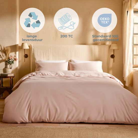 HUSH Living Dekbedovertrek percale - 100% katoen - 200TC - extra fris en koel - sterk en slijtvast - 240x220+20cm - oudroze — afbeelding 2