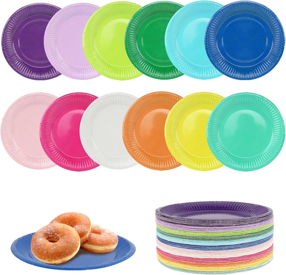 Papieren Borden - Papieren Bord - Gebaksbordjes - Bordjes - Wegwerp borden - Feest/verjaardag/BBQ borden - Dessertbordjes - Papieren Bordjes - Taartborden - Feestborden - Veelkleurig - 18 cm - 120 Stuks - van Imperatoris