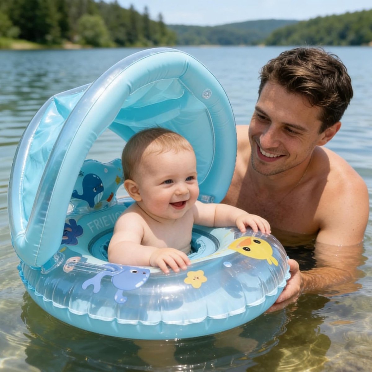 Opblaasbare Zwemband - Zwemring Vlotter - Waterspeelplezier - Met Zonnedak - 30 x 25 x 2 cm - Meerkleurig – foto 5