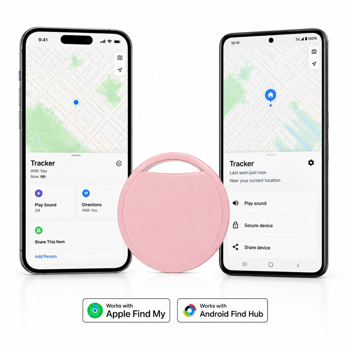 GPS Tracker - Werkt met Apple Find My & Android Find My Device - Locatie Tracker - Waterbestendig - Vervangbare batterij - Roze