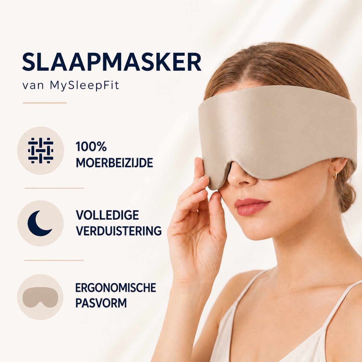 MySleepFit - Premium Zijden Slaapmasker - Silk Sleep Mask - 100% Verduisterend Oogmasker - Beige - Champagne - 22 momme 6A Grade Moerbei Zijde - Mulberry Silk — afbeelding 2