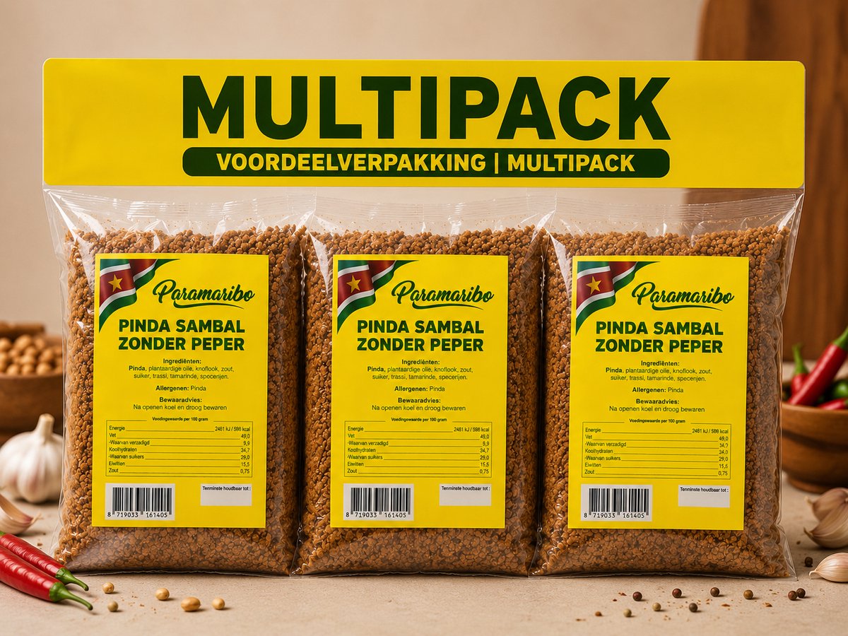 Paramaribo | Surinaamse Pindasambal (Authentieke Pindasaus en Satésaus) | Zonder peper |3 x 200g | Multipack | Voordeelbundel | 3 stuks