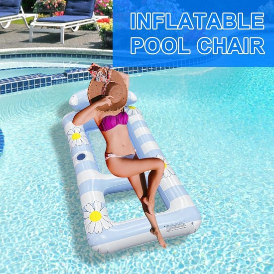 Opblaasbare Zwem Stoel - Drijvende Lounge - Ontspannen in Water - Met Hoofdsteun - 154x82cm - Blauw — afbeelding 3