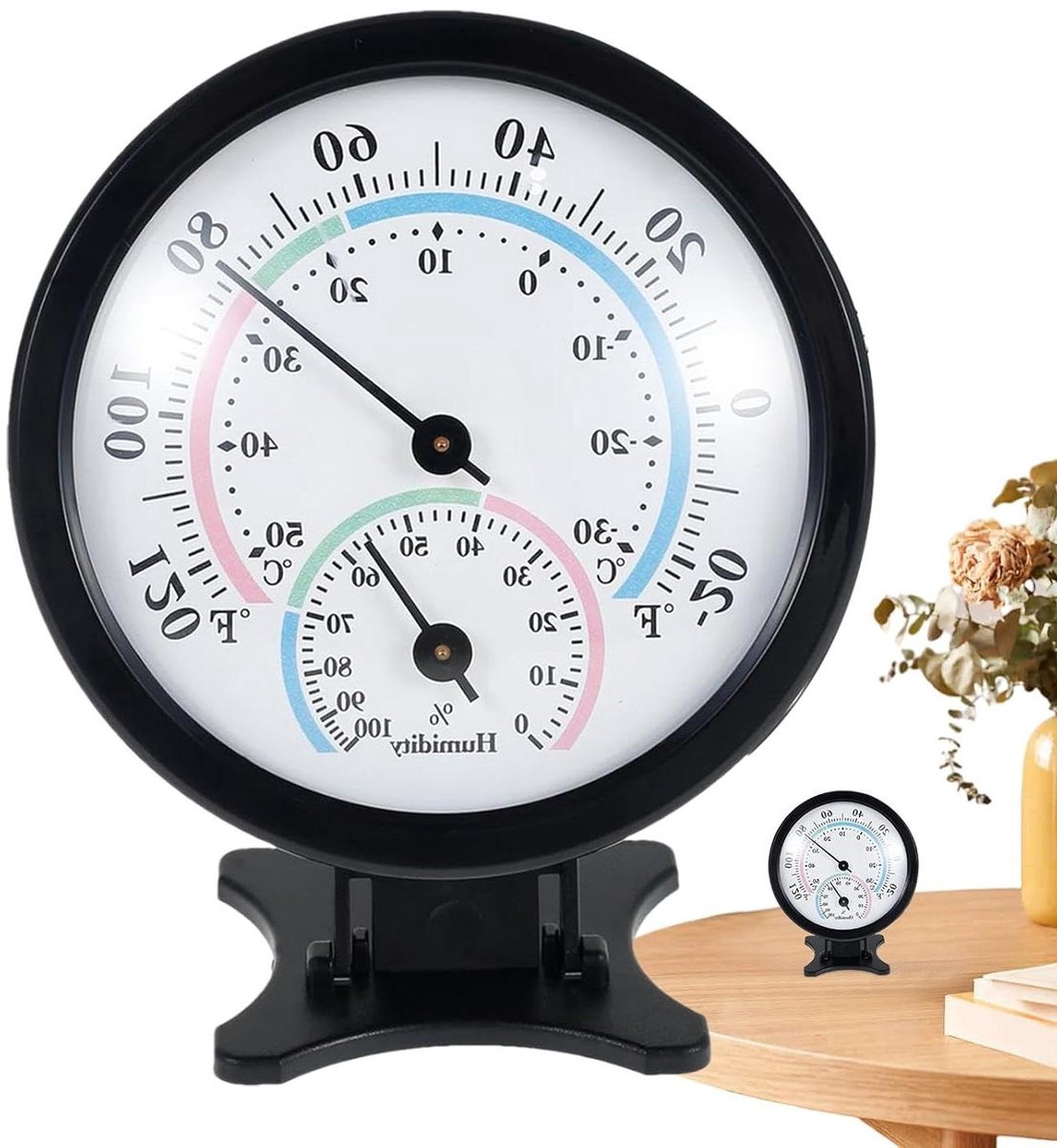 Analoge Thermo-hygrometer - Temperatuur Vochtigheidsmeter - Klimaat Controle - Mechanische Meting - 7.5 x 8.5 cm - Zwart