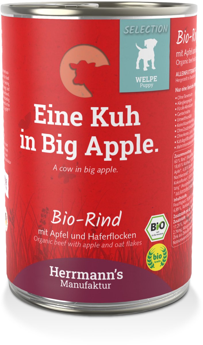 Herrmann's Bio Puppy Natvoer - Rund met Appel - 400 g