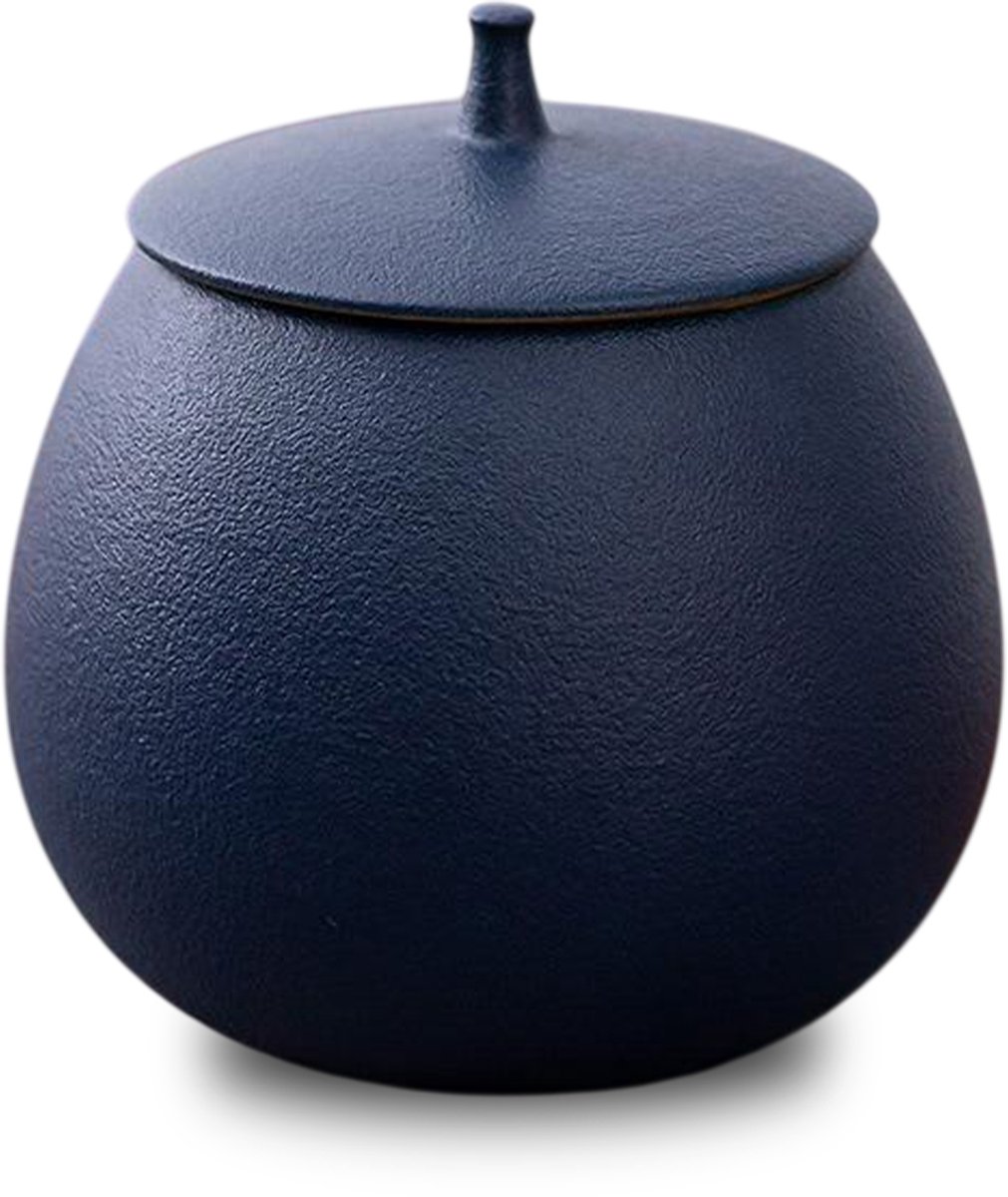 Akerz Mini Urn Keramiek Nachtblauw – 200ML – Moderne Herinneringsurn voor Mens of Huisdier – Inclusief Beschermzakje – Decoratieve Asurn met Deksel