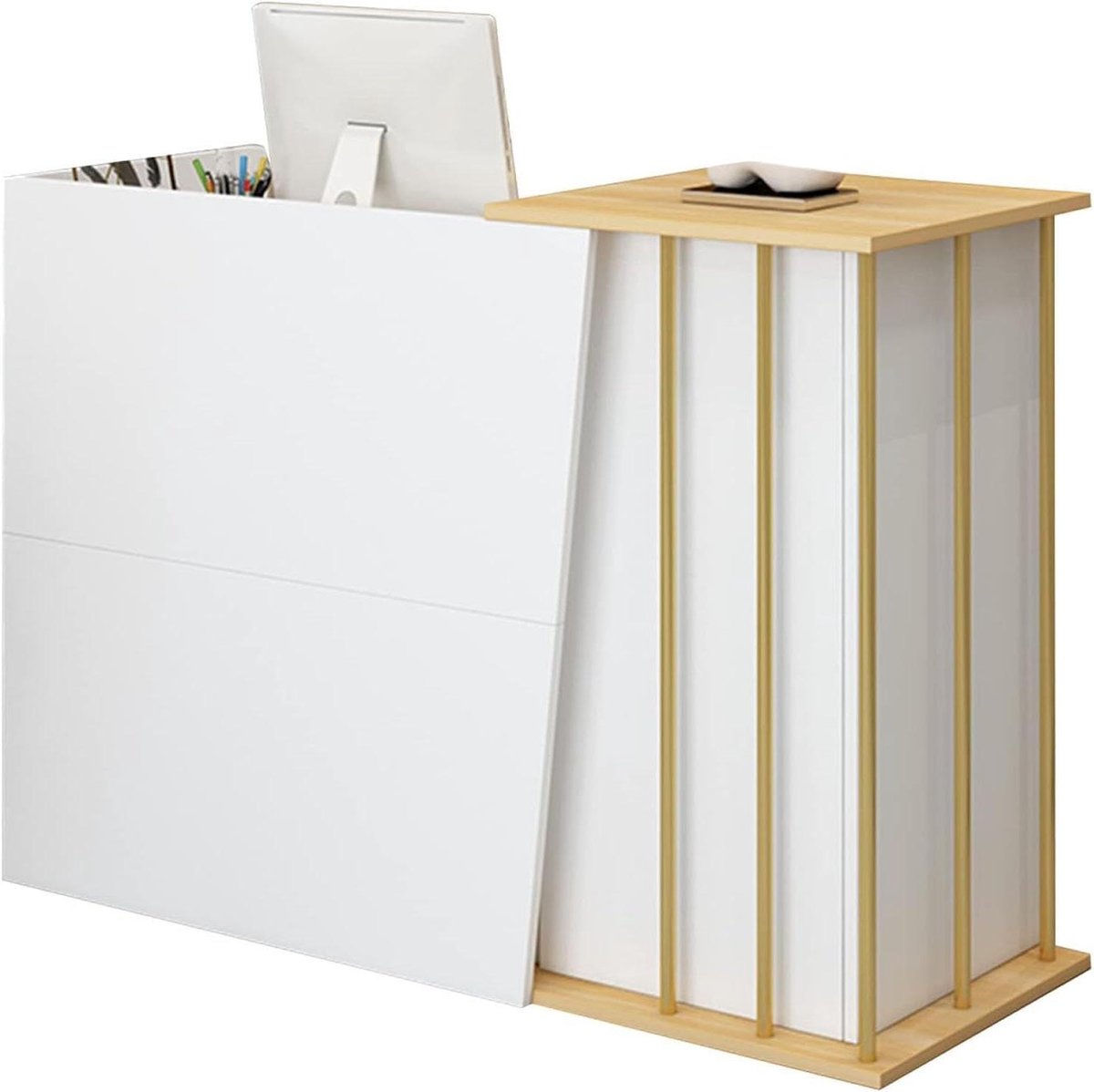 Balie Bureau - Ontvangst Meubel - Professioneel Ontvangen - Afsluitbare Lades - 120 x 40 x 90 cm - Warm Wit
