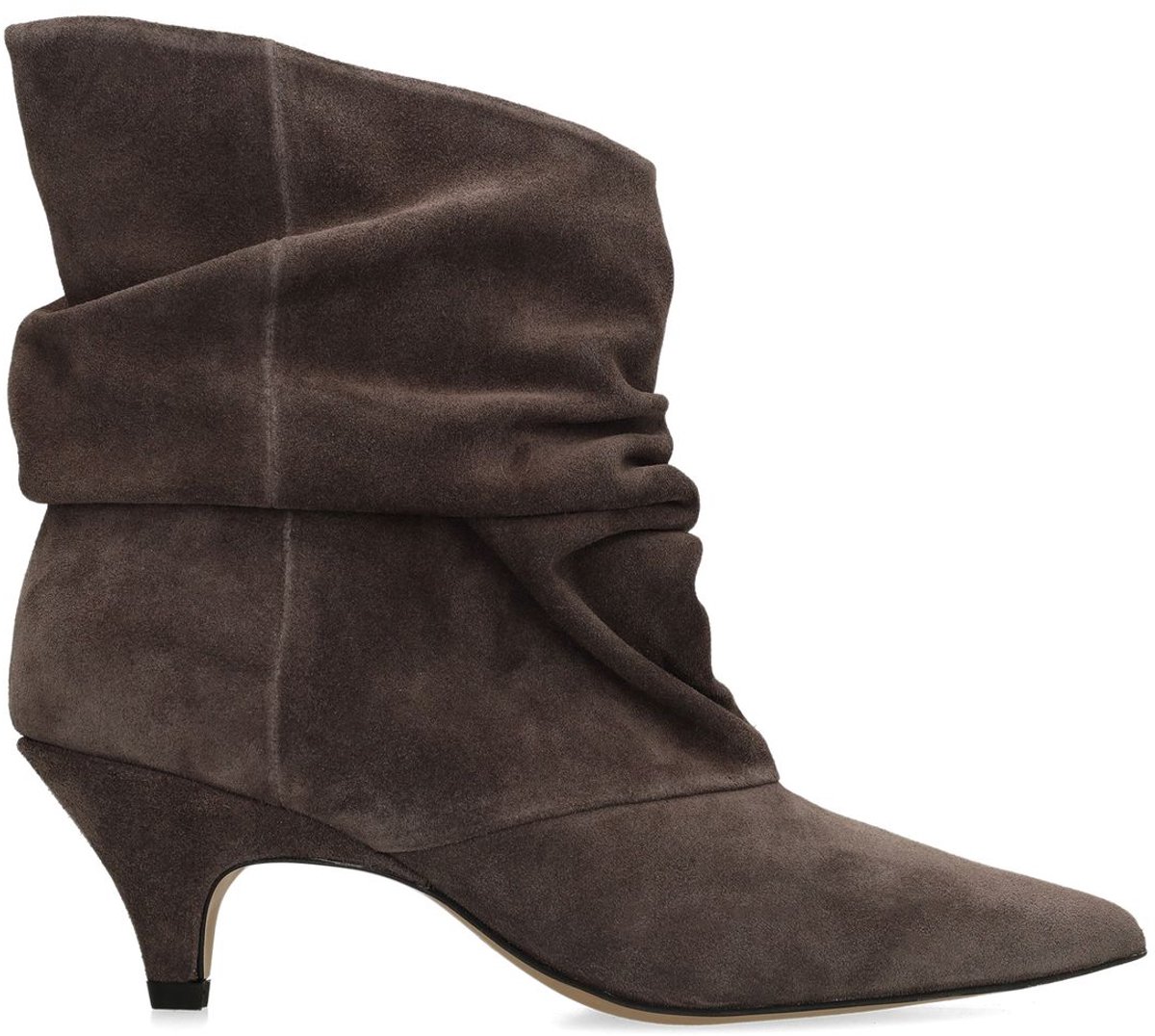 Manfield - Dames - Donkergrijze suède slouchy enkellaarsjes - Maat 37