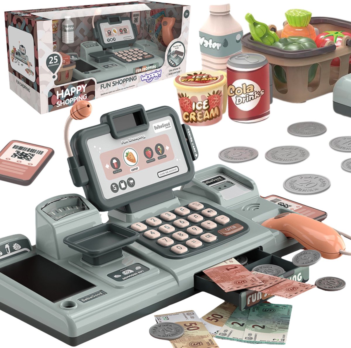 WOOPIE Kinder Kassa Scanner Weegschaal Microfoon + 25 Accessoires