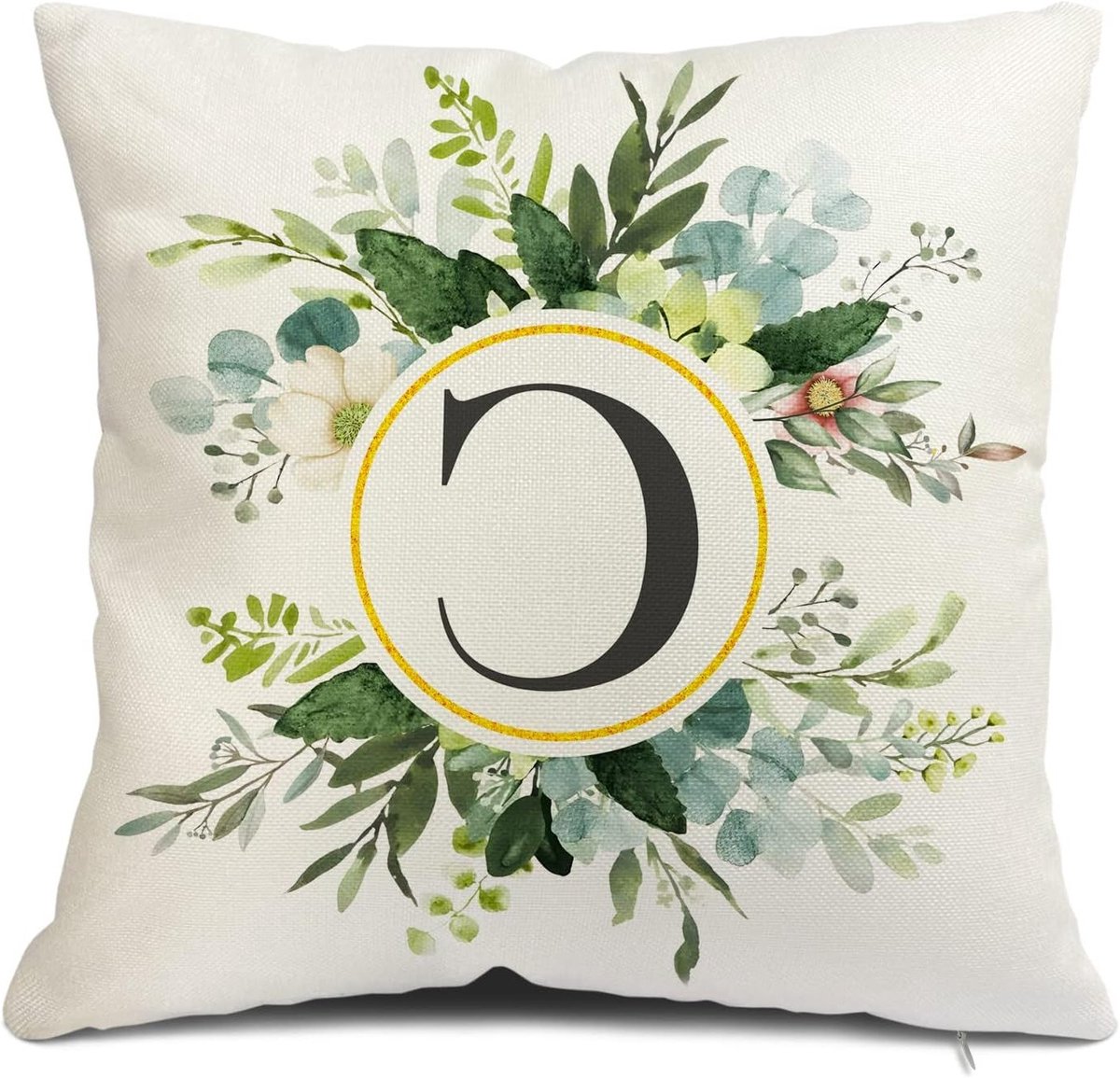 Decoratieve Kussenhoezen met Monogram Letter C en Bloemen, 45x45cm, Groene Lente Kussens voor Sofa en Huisdecoratie