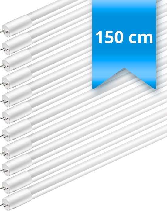 Een stapel witte TL-buizen van 150 cm.