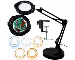 Loep Lamp 10x Vergroting – LED Bureau Vergrootlamp met Klem & Standaard – Instelbaar Licht 5 Kleuren – vergrootlamp led – loeplamp met led verlichting– vergrootglas met verlichting –staande loeplamp met verlichting – vergrootglas – 87146
