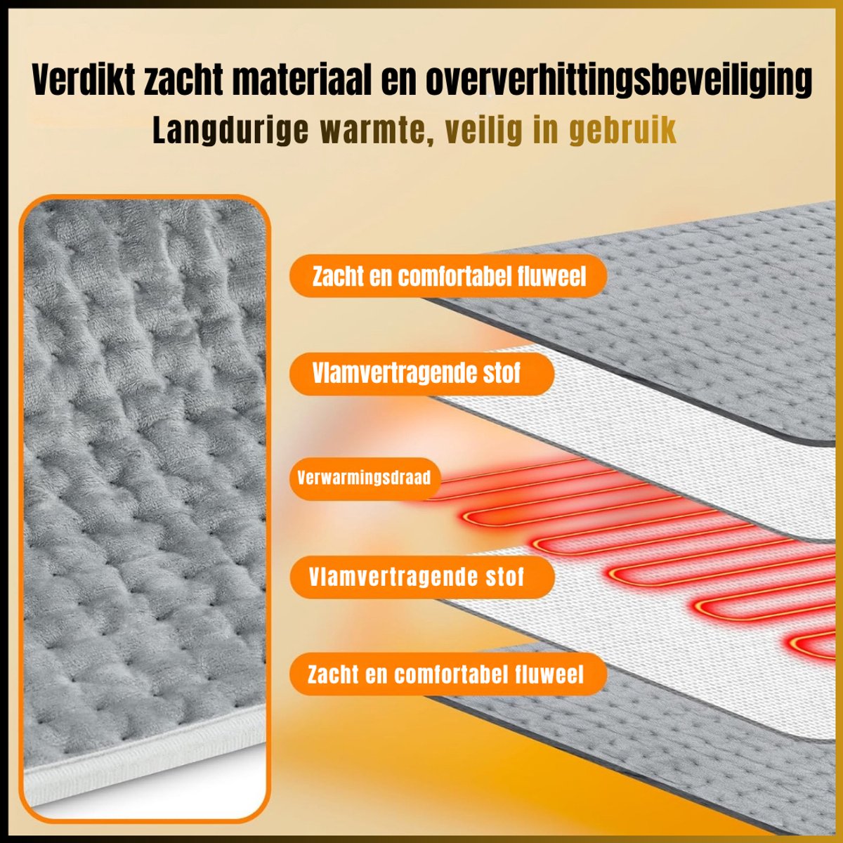 SVN® Warmtekussen Elektrisch - Warmtekussen - Warmtedeken - 9 verwarmingsstanden - Grijs - 60cm x 30cm x 1cm — cadeau in Verzorging - foto 3
