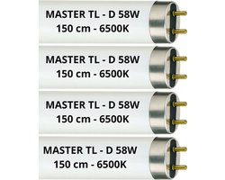 4x TL buizen 150 cm – 58W – 865 Koel wit 6500K – originele T8 TL lampen set van 4
