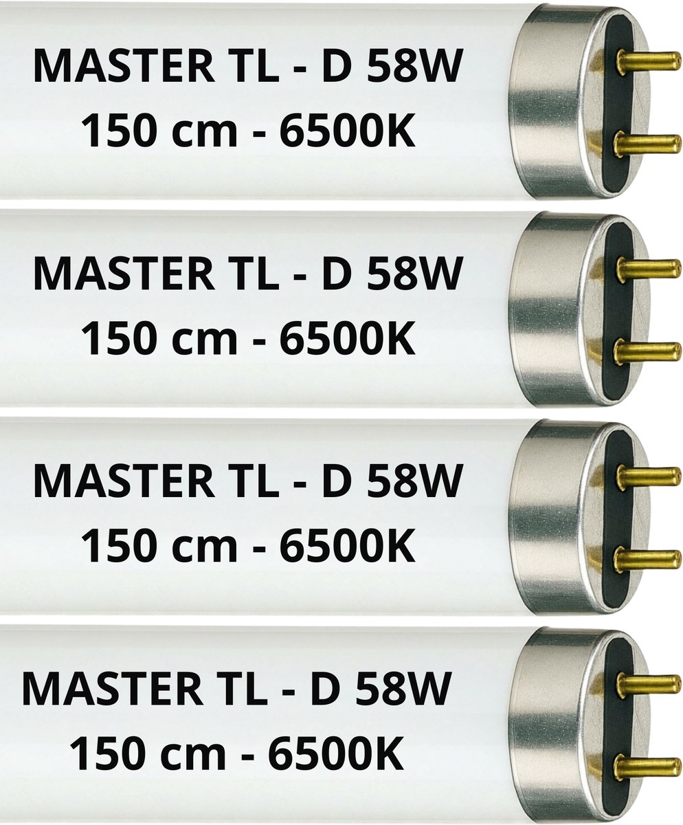 4x TL buizen 150 cm – 58W – 865 Koel wit 6500K – originele T8 TL lampen set van 4