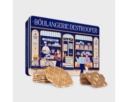 Jules Destrooper Koektrommel met Koekjes 350 g - Koekjestrommel luchtdicht met koekjesmix van Natuurboterwafels en Amandelbrood koekjes voor bij de koffie in bewaarblik - Authentieke koekjespot - Boulangerie