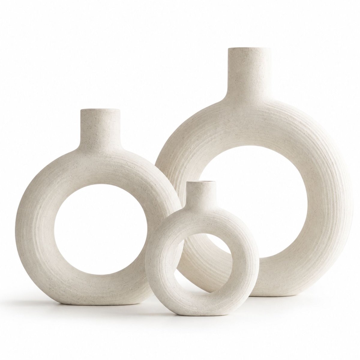 Luxaliving Keramische Donut Vazen Set van 3 – Beige – Scandinavische Woondecoratie – Moderne Ronde Vazen