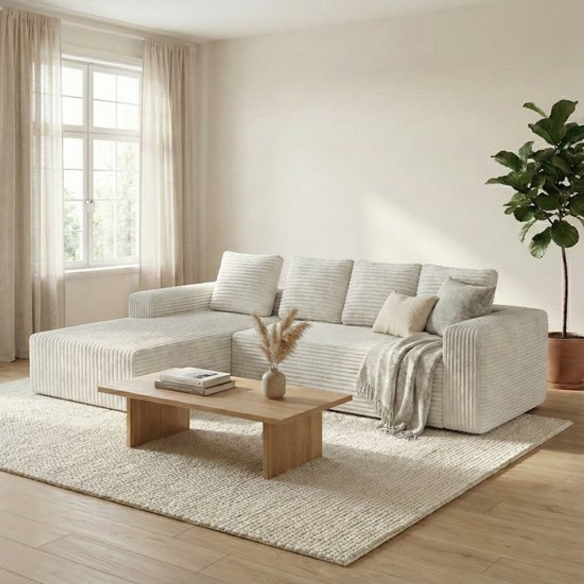 Best Life Modulaire Hoekbank 4-Zits - Hoekzetel - Corduroy - L-bank - Slaapbank - Off Whit