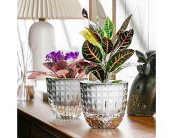 KZQ Zelfwaterende Bloempotten Set van 2, 15cm Wit, Kunststof Plantenbakken met Reservoir voor Binnenplanten en Bloemen