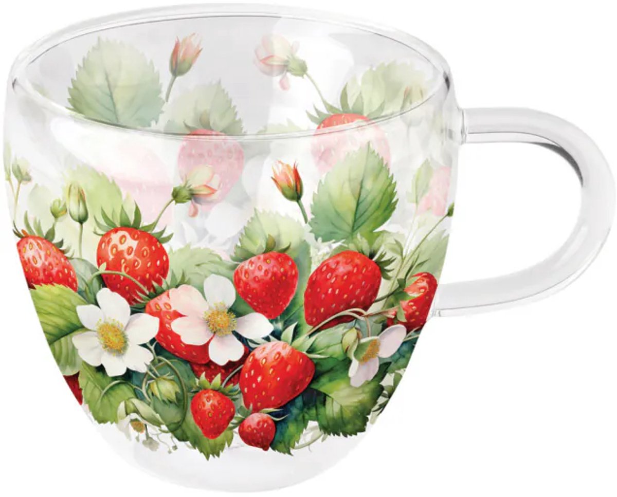 Ambiente Juicy Strawberries Dubbelwandig Glas 0.2L – Aardbeien Design - set van 6
