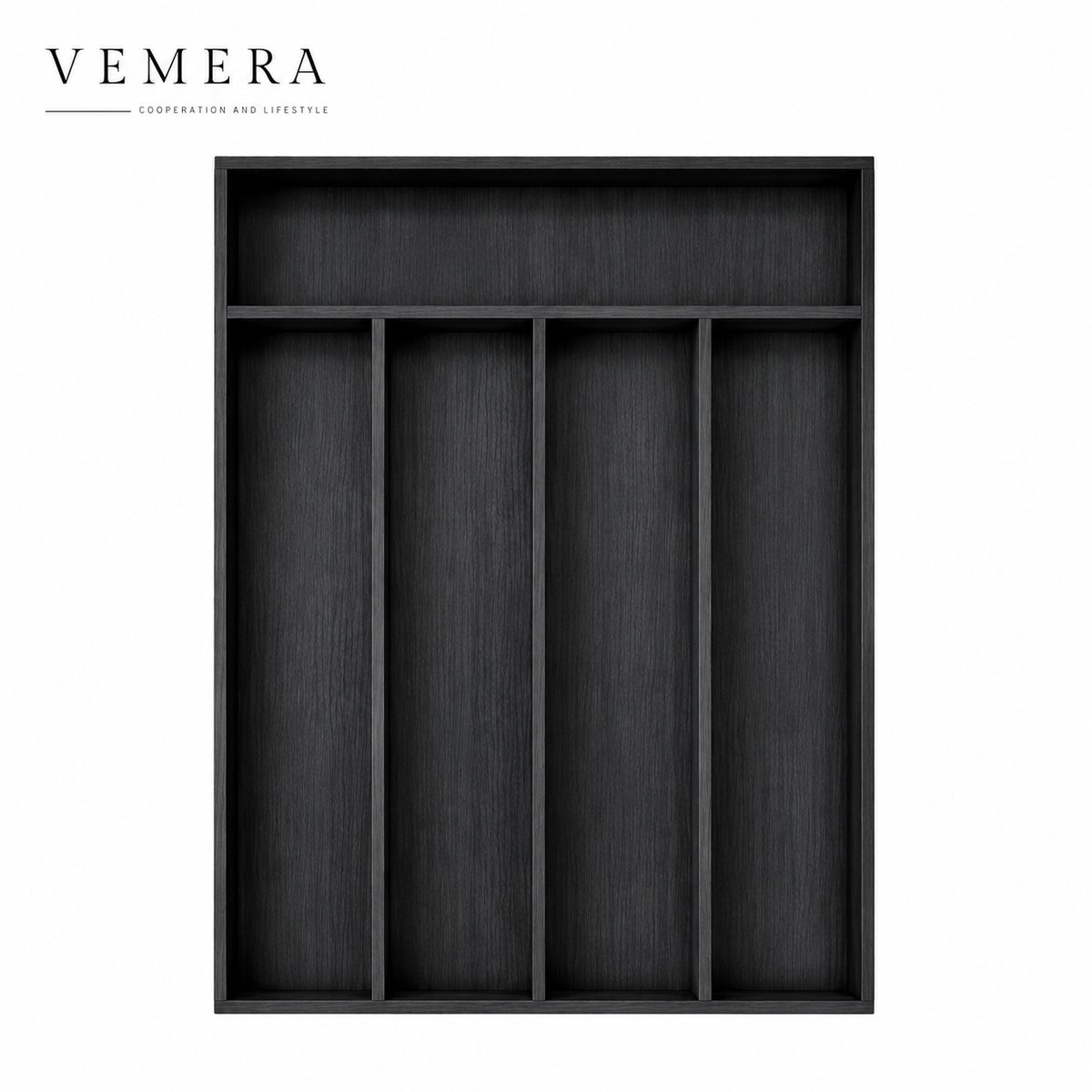 Vemera organizer - organizer lades - keuken organizer - 5 slots - bamboe - bestekhouder - 35×25,15×5,1 - zwart