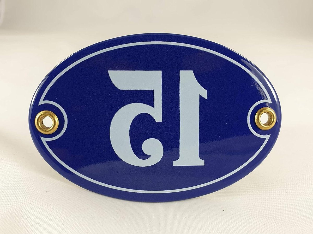 Huisnummerbord Emaille - Ovaal Nummer - Buiten Decoratie - Handgemaakt Warmgebrand - 105 x 7 cm - Blauw Wit