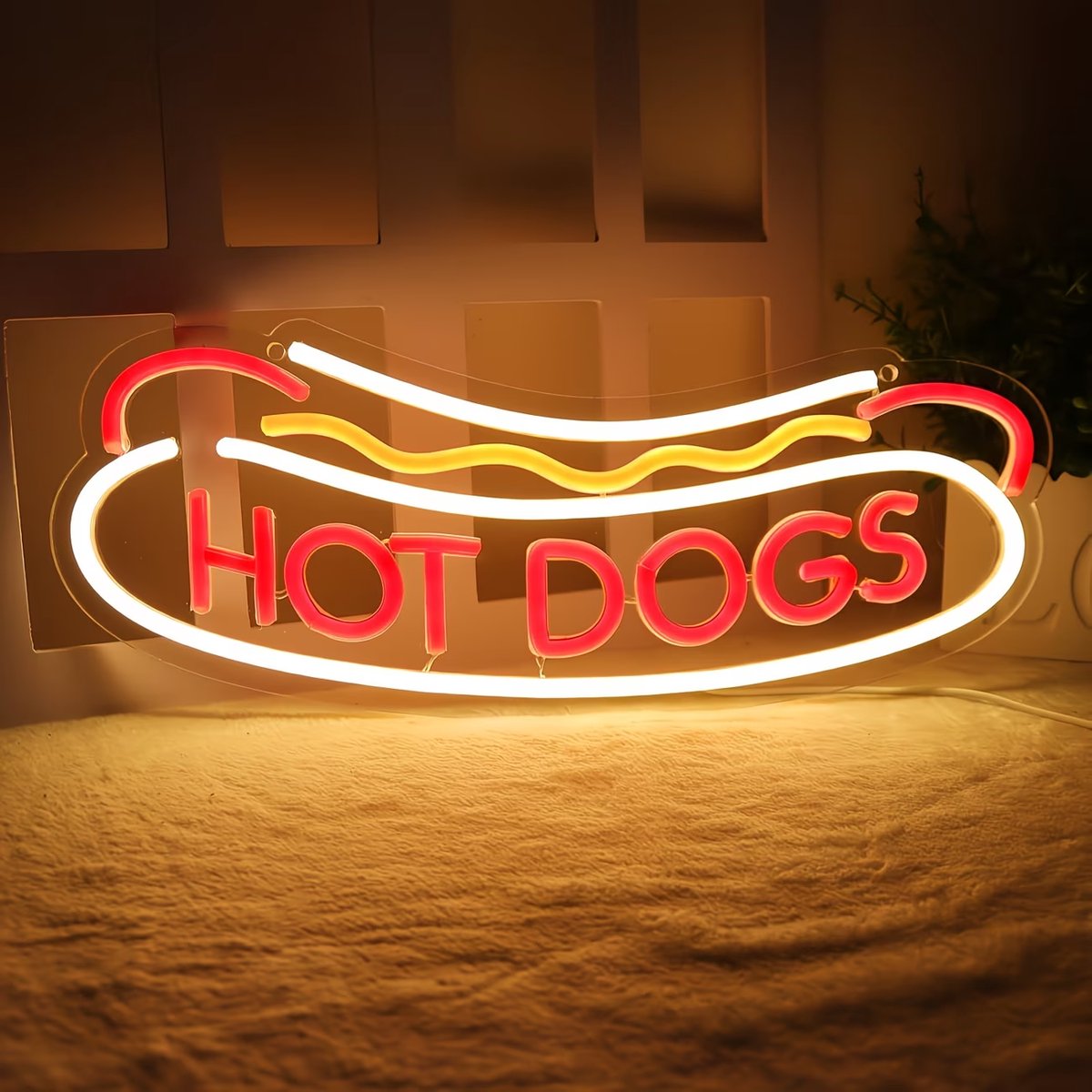 Lzwintrading - Hot Dogs LED Neonbord - 41 x 16 CM - LED Neon Sign voor Busines - Kleurrijk Neon Bord - Neonlamp - Neon Licht Teken - Nachtlampje - USB-Voeding - Dimbaar - Hotdog Neon Verlichting voor Fastfood,Winkels,Restaurant, Keuken, Feest