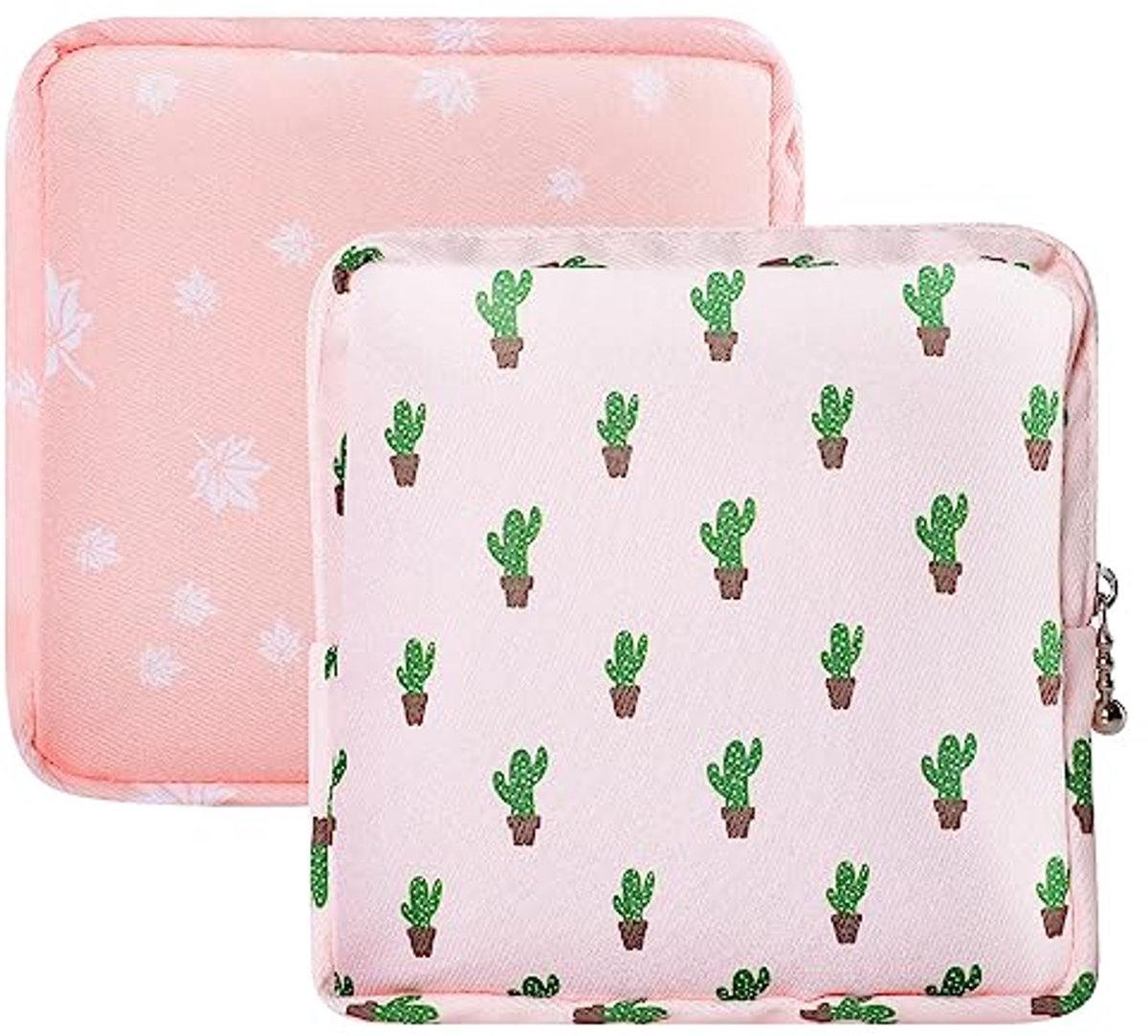 Maandverband Opbergtas - Sanitair Pouch - Hygiënisch Opbergen - Gladde Rits - 15 x 15 cm - Roze Wit