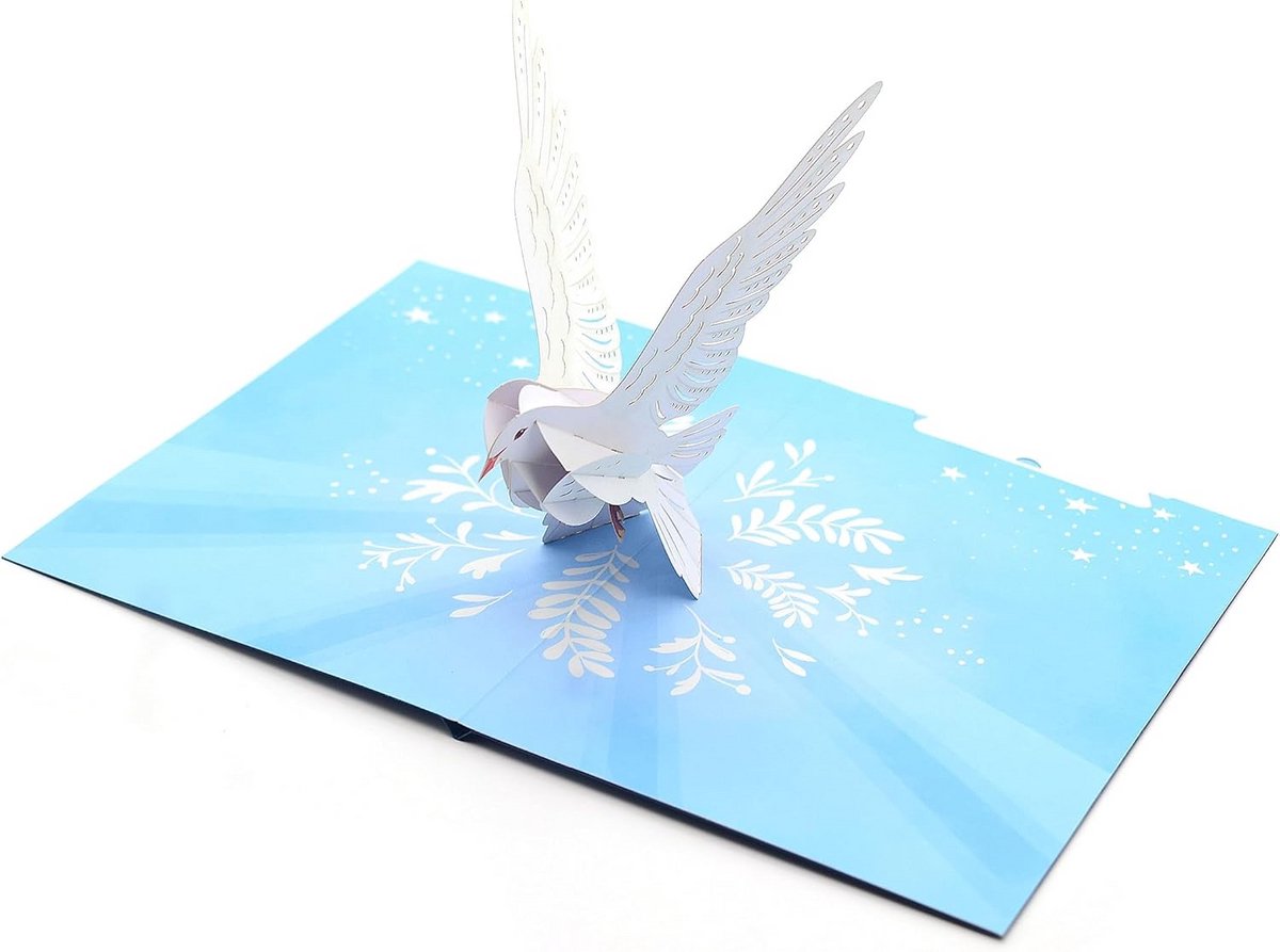 3D Pop-up Kaart - Witte Duif Kaart - Alle Gelegenheden - Handgemaakt Ontwerp - 12.7 x 17.8 cm - Blauw Wit