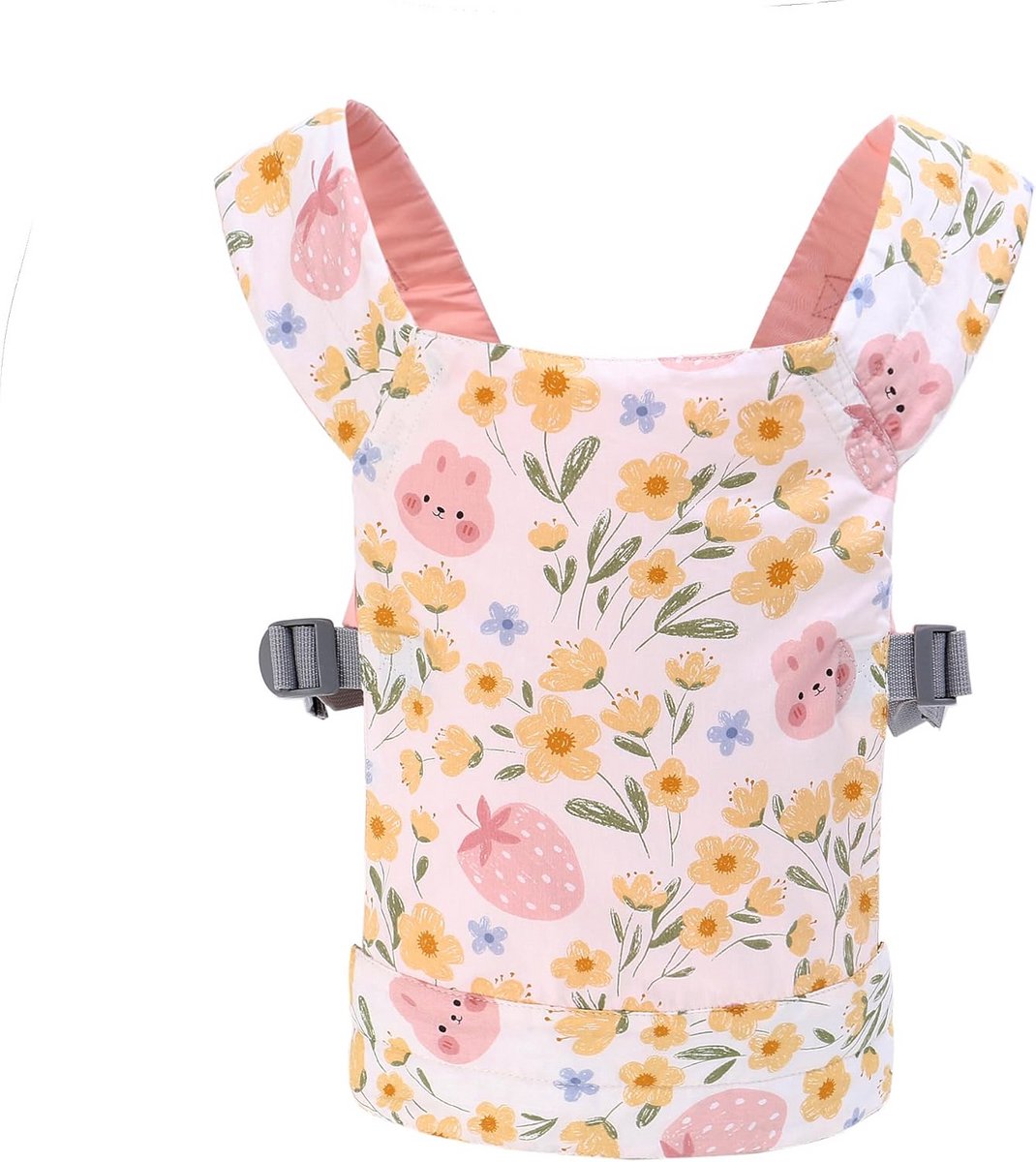 Poppen draagzak - Draagzak voor speelgoed - Kinderspel - Verstelbare banden - 30 x 19 cm - Geel Bloemen