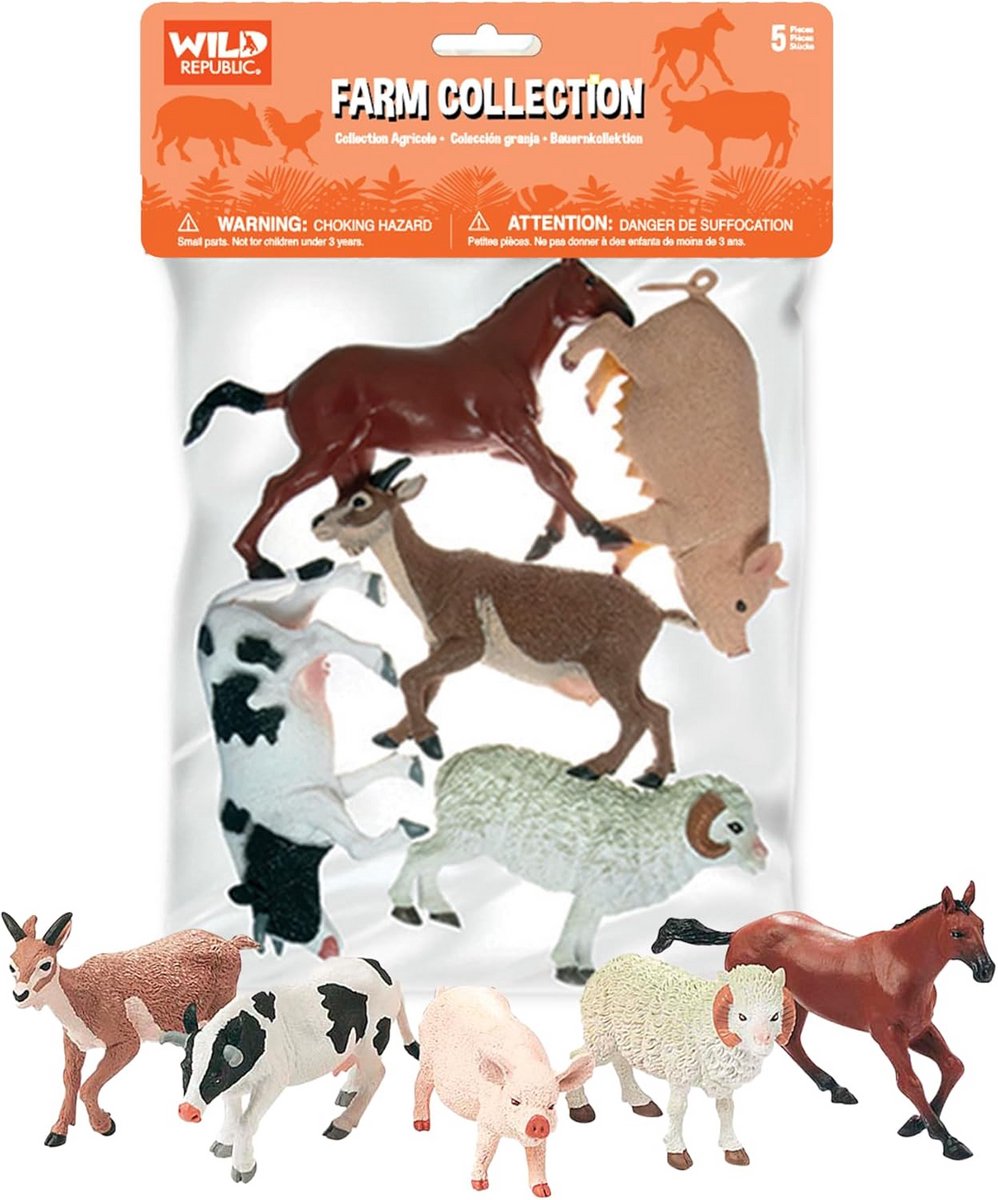 Boerderij Speelset - Dieren figuren - Leren en verzamelen - Handbeschilderd detail - 5 stuks - Natuurlijke kleuren
