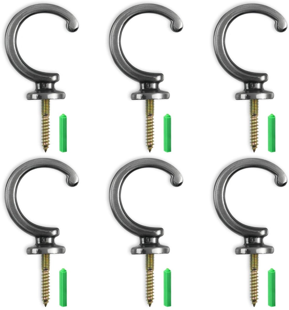 Dailygoods- Gordijnhouder Zwart - 6 Stuks - Zinklegering - Muurbevestiging - Geschikt voor Badkamergordijnen - Eenvoudige Installatie - Gordijnhaak