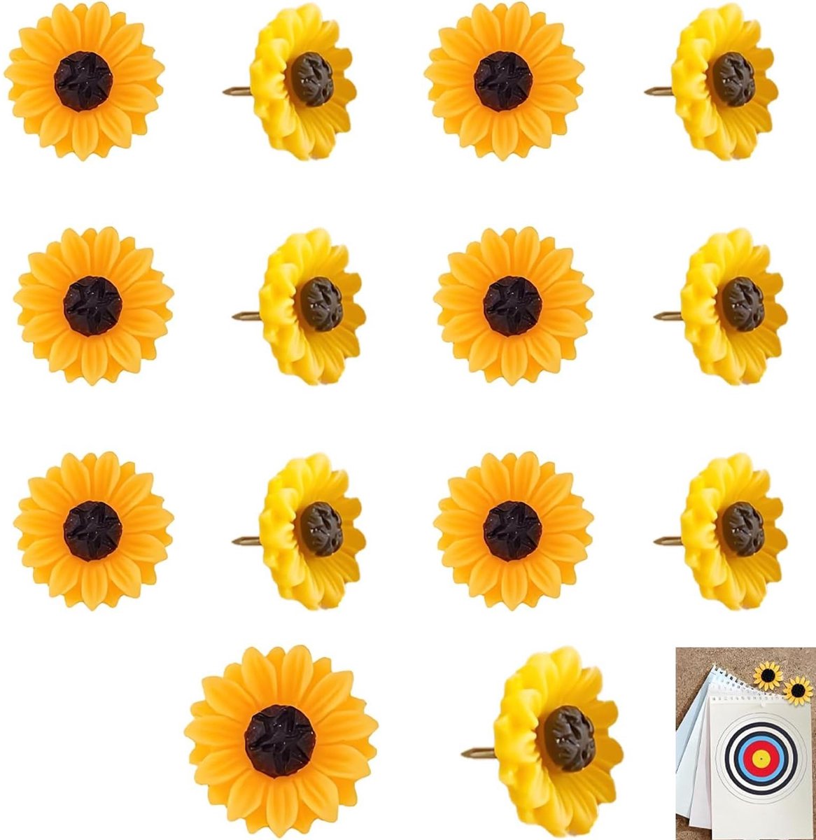 Dailygoods- Bloemen Punaises Schattig Zonnebloemdesign - Priknaalden - Stalen Punt 1 cm - Decoratie - Kurkplaten - Duurzaam en Betrouwbaar