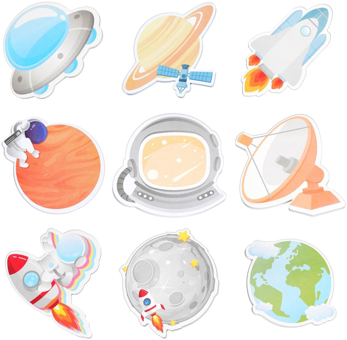 Dailygoods- Memo-blokken 9 stuks - Grappige zelfklevende notities - Ruimtethema - Kantoor/school - Cadeau voor astronomie-liefhebbers - 30 vellen per blok - Notitieblokken
